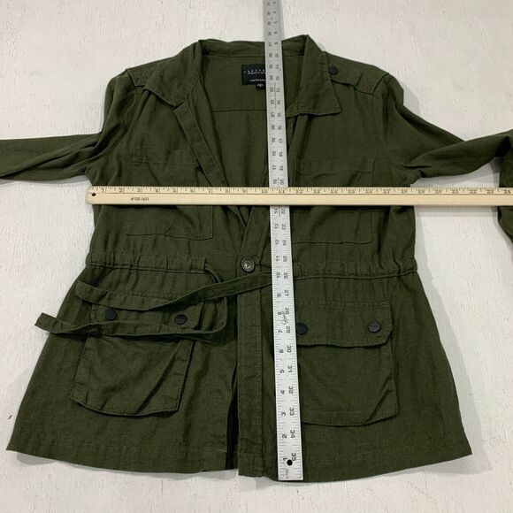 Sanctuary Linen Blend Utility Jacket Womens S Small Olive Green Belted Pockets - Picture 5 of 8